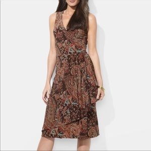 LAUREN Ralph Lauren Paisley Sleeveless Faux Wrap Jersey Dress Size M